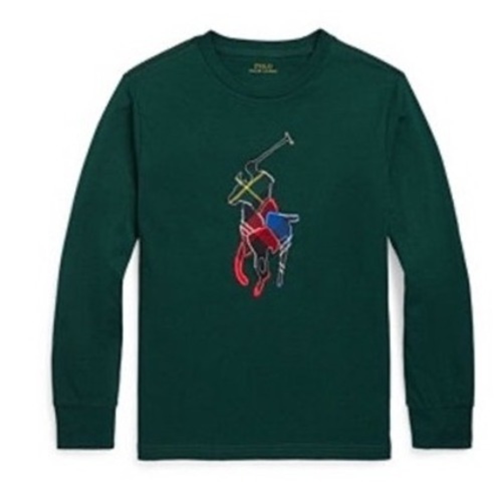 Polo Ralph Lauren Green Longsleeve with Plaid Pony Boys‎ Kids Sz 5